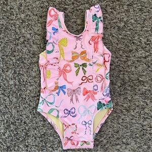 Pink Chicken Pink Bow Print Kids Swim One Piece